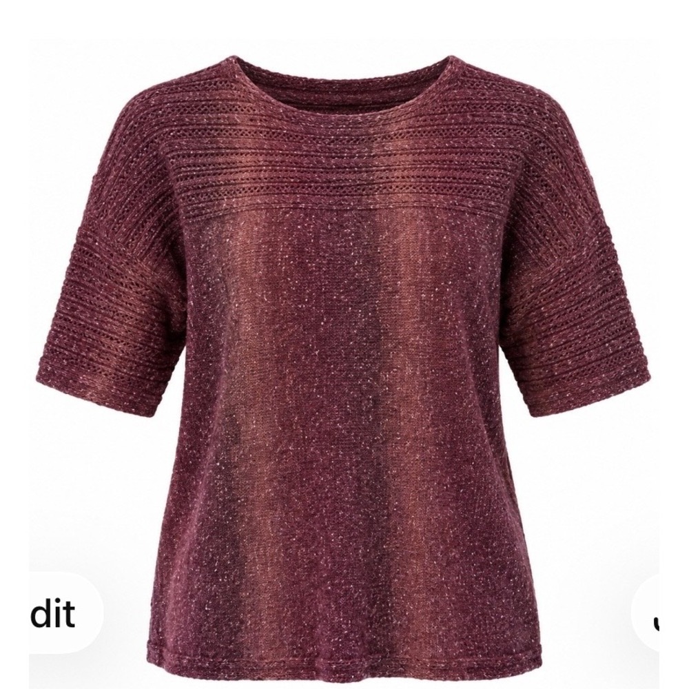 Catherines Womens 1X 18/20W Burgundy Ombre Space Dye Knit Short Sleeve Sweater